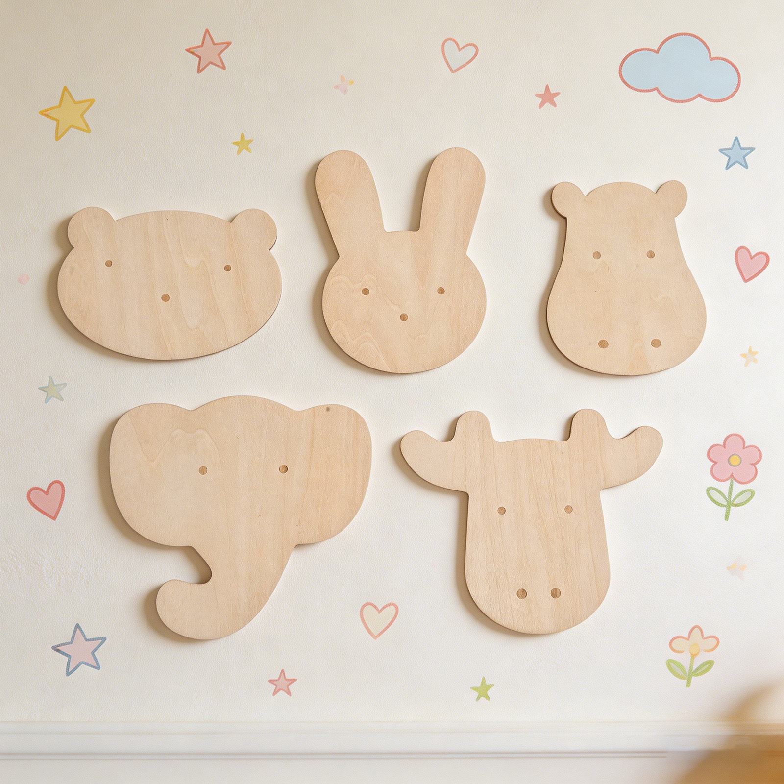 Art And Craft For Nursery - 5 szt. drewnianych naklejek ściennych z