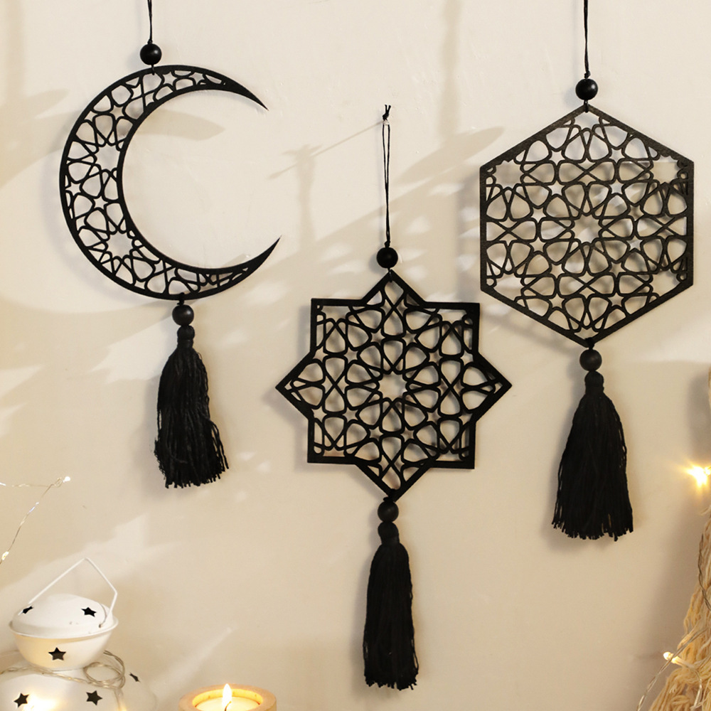 Unique Art Craft - Czarna Gwiazda i Księżyc - Drewniana